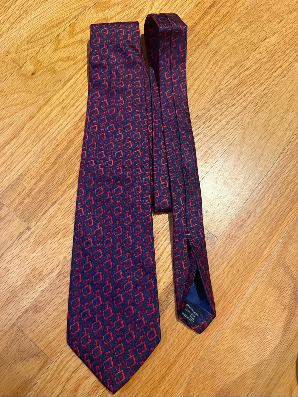 Gucci Vintage Navy and Red Geometric Silk Tie